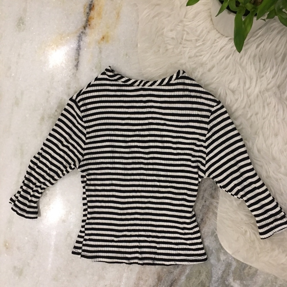 Black and white striped high neck ribbed crop top